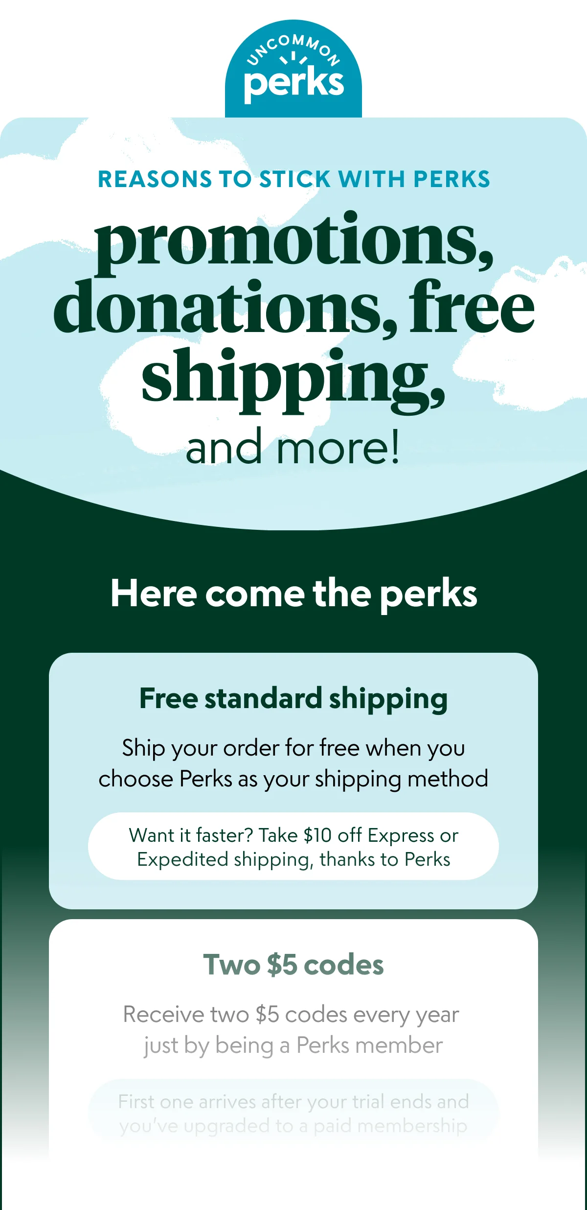 Uncommon Perks benefits email, built on the illustration system